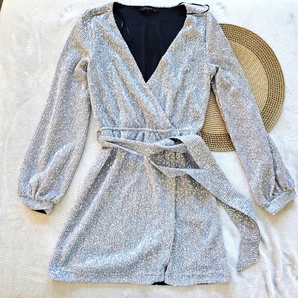 Dynamite Silver Wrap Dress